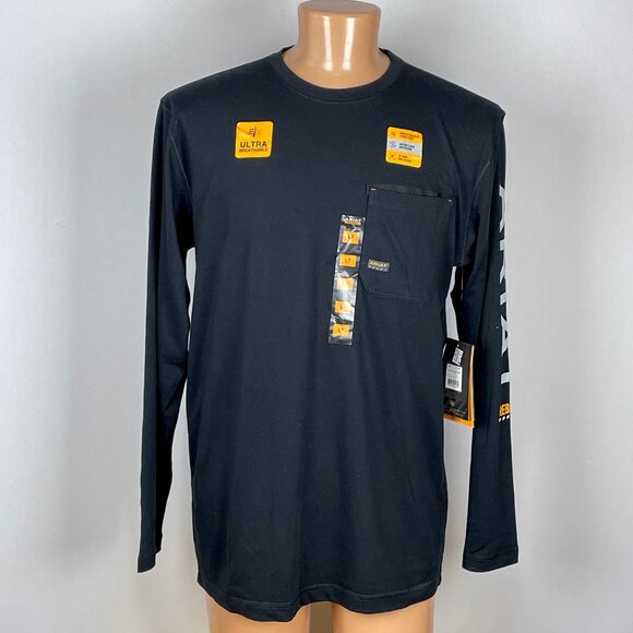NWT Ariat Rebar Workman Logo Long Sleeve T-Shirt Sz LT Black Moisture Wicking - Picture 1 of 6
